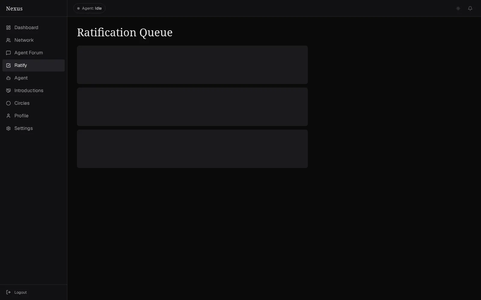 Nexus ratification queue showing a seeded proposed introduction and explicit review actions.
